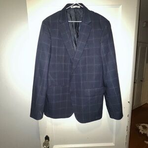 Zara Men's Dark Blue Plaid Blazer